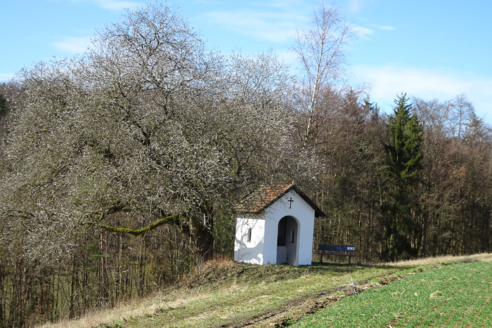 An der Kapelle bei Ried geht's ins Tal hinunter.