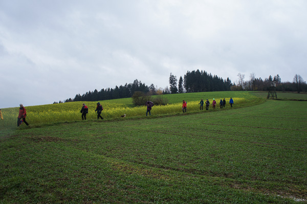 Gänsemarsch. Langsam kriegen wir Hunger.