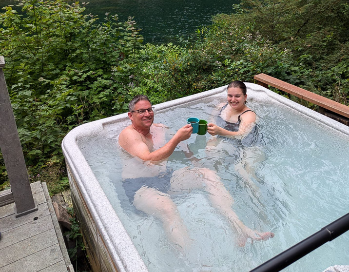 The hot tub gives back energy, inside and outside.